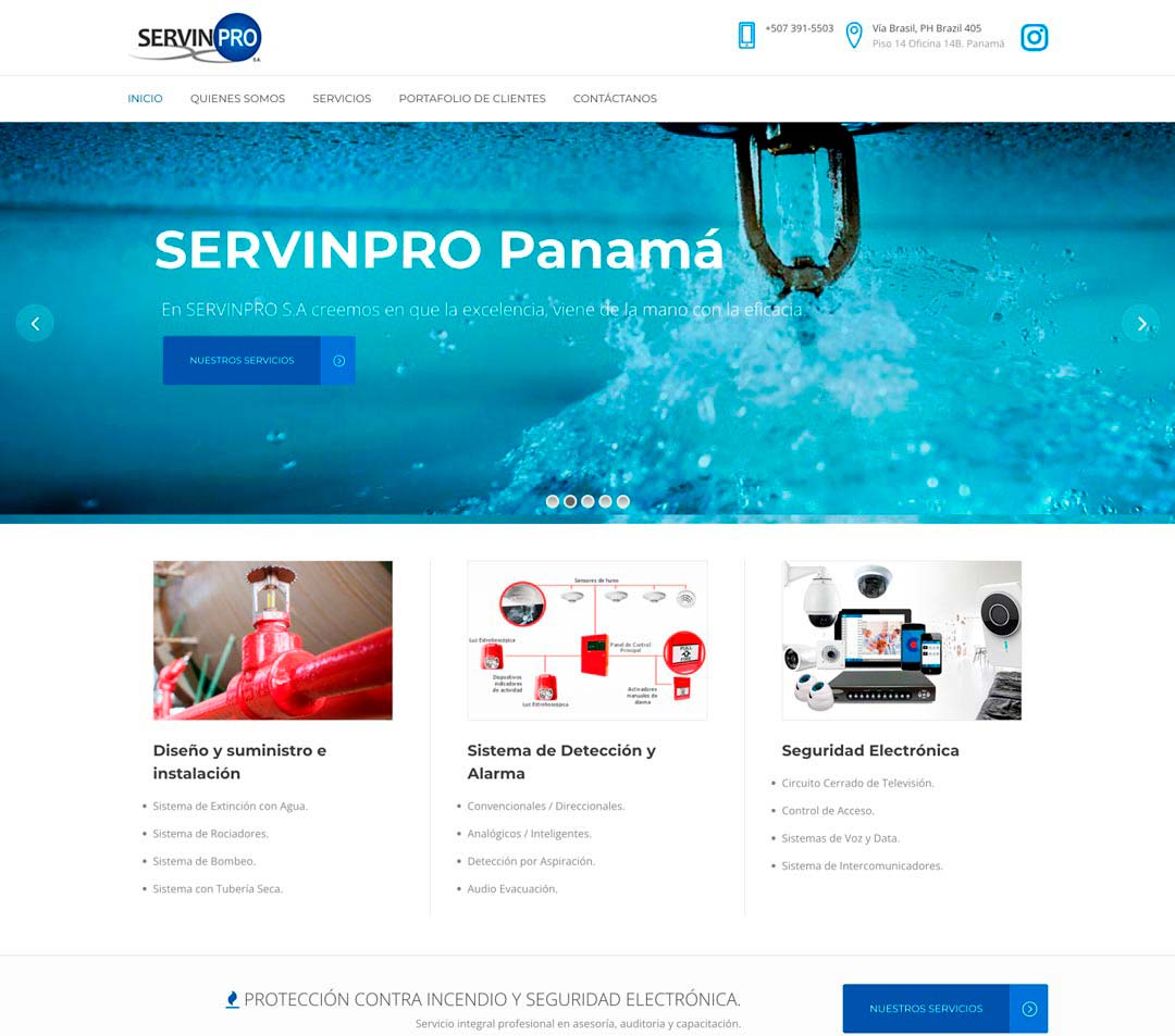Portafolio desarrollo web: Prevención alarmas incendio - Servinpro.net